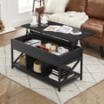 thumbnail image 2 of VASAGLE Mesa de Centro Elevable, Mesa Centro con Compartimentos Ocultos y Estante de Almacenamiento, para Salón, Estructura de Acero, 50 x 100 x (49-62) cm, Negro con Veta de Madera, 2 of 6