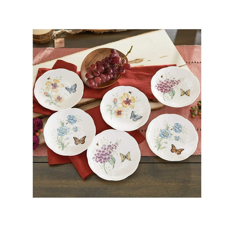 Lenox Butterfly Meadow Square Dinner Plate - 11x11 Inch Porcelain Plate, Floral & Butterfly Design