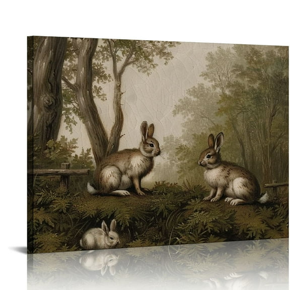 EastSmooth Rustic Farmhouse Wall Art Decor - Rolled Canvas - Easter Day Bunny Rabbit Cute Animal Moody - Rustic Vintage Decor Bedroom - Antique French Poster - Spring Summer