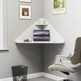 thumbnail image 3 of Corner Wall Desk, Small Corner Desk with Storage Shelves, Triangle Writing Table for Small Spaces, Wall Mounted Floating Table for Study, Living Room, Bedroom (White), 3 of 18