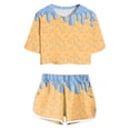 thumbnail image 3 of Girls Outfits Ice Cream Print Short Sleeve Top and Shorts Summer Play Set Girls' Clothing Sets Blue 8-9T, 3 of 5