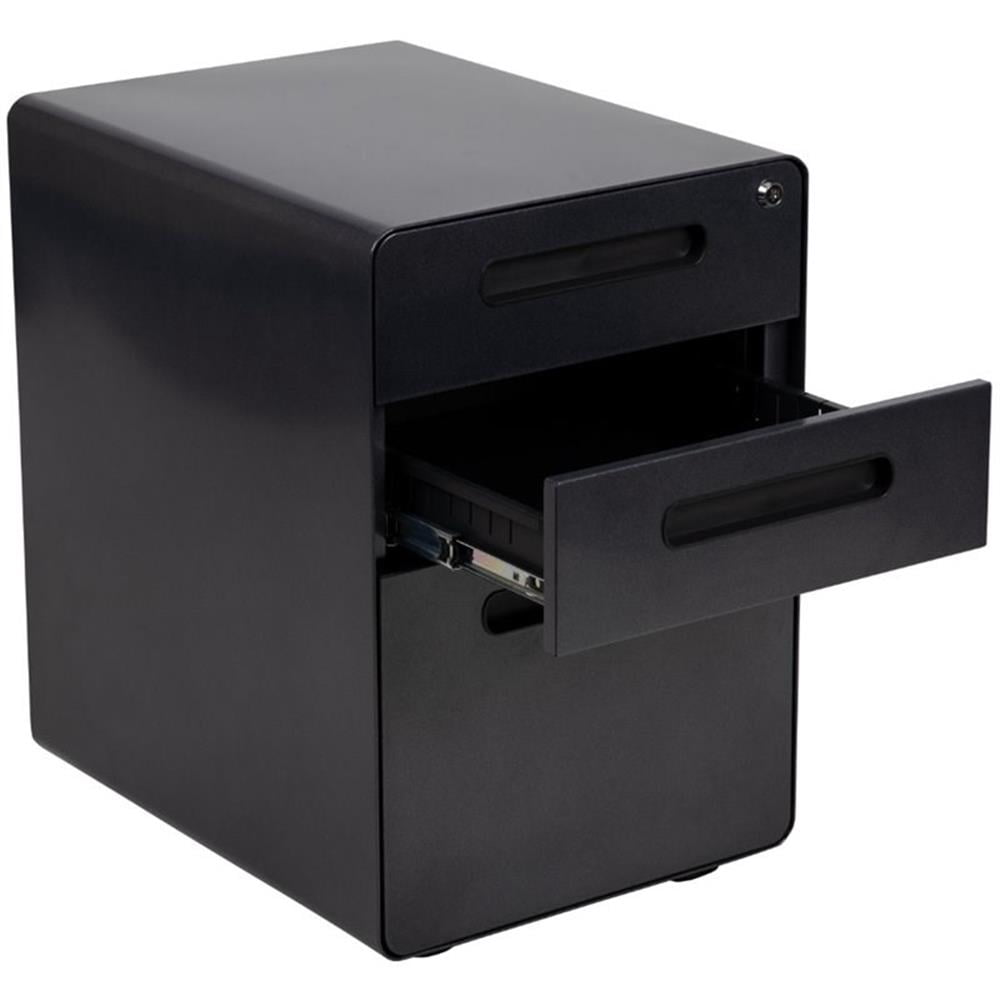 Pemberly Row Contemporary 3 Drawer Modern Mobile File Cabinet in Black