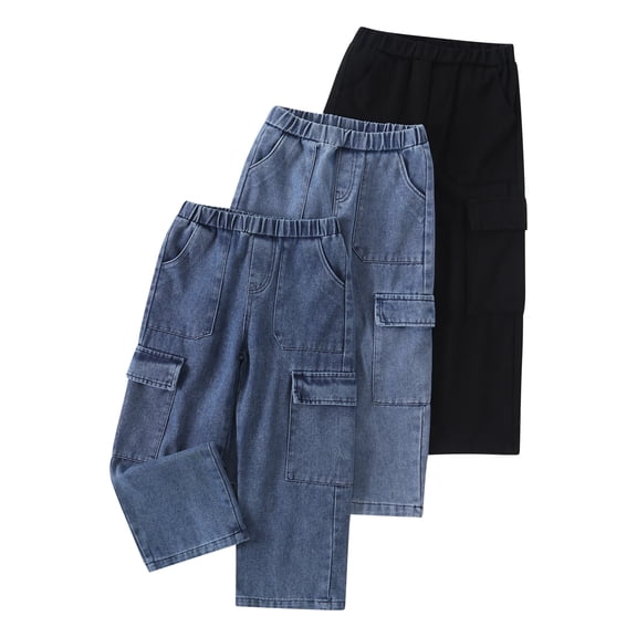 Jolyshlid Boys Straight Fit Denim Jeans, 3 Packs Elastic Waist with Pockets Casual Jeans Multicolor 7-8Y