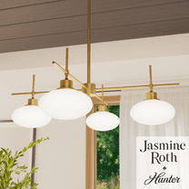 Hunter - Getty 4-light Luxe Gold, Large Chandelier, Dimmable, Modern Style, Ellipse Shaped, for Bedrooms, Kitchens, Dining, Living Rooms - 13190