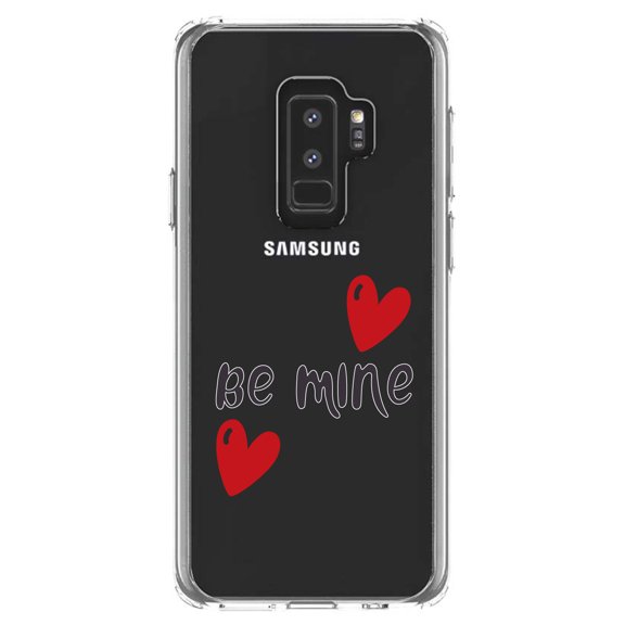DistinctInk Clear Shockproof Hybrid Case for Samsung Galaxy S9  PLUS (6.2" Screen) - TPU Bumper Acrylic Back Tempered Glass Screen Protector - Be Mine - Red Hearts
