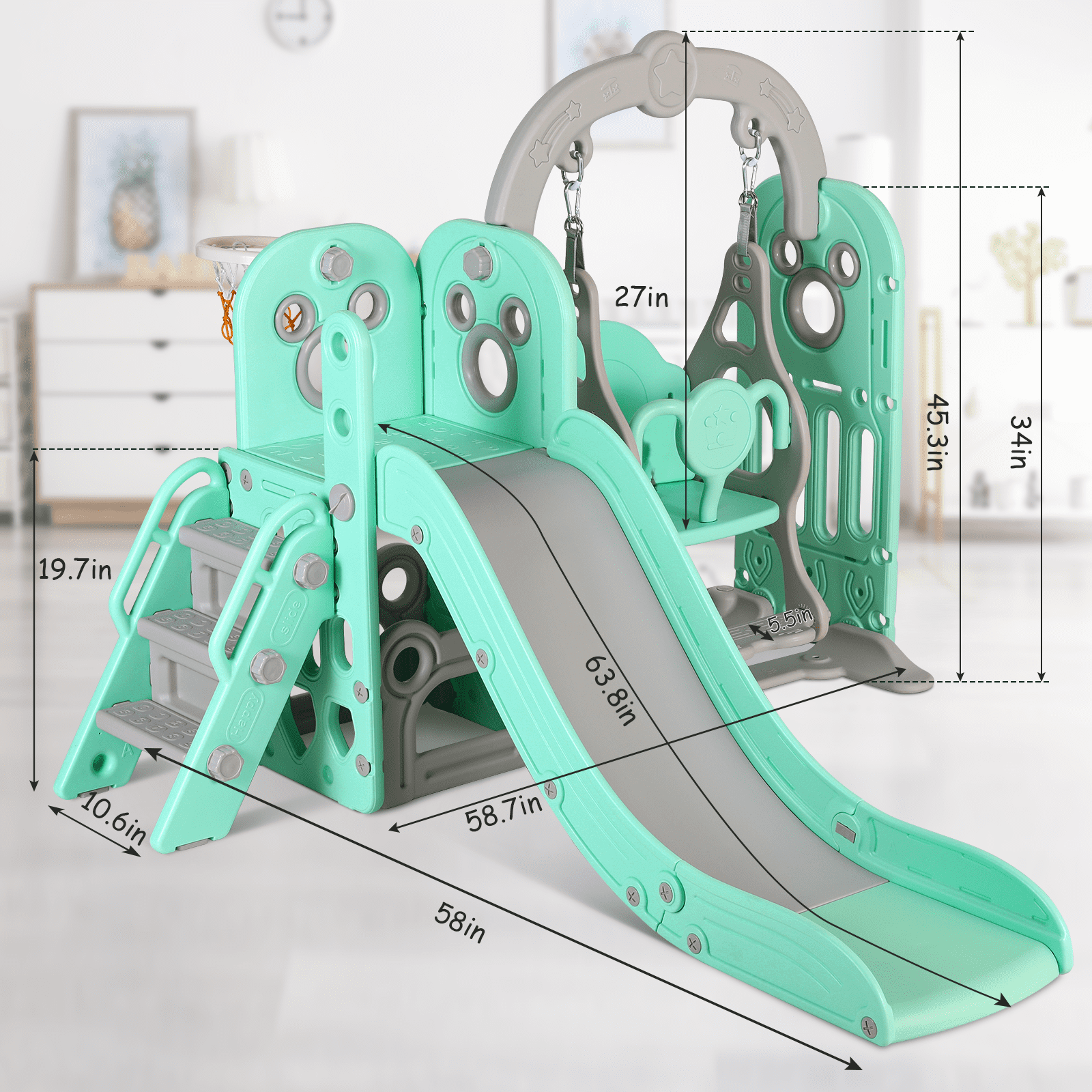 LAZY BUDDY 5 in 1 Toddler Swing and Slide Play Set, Climber