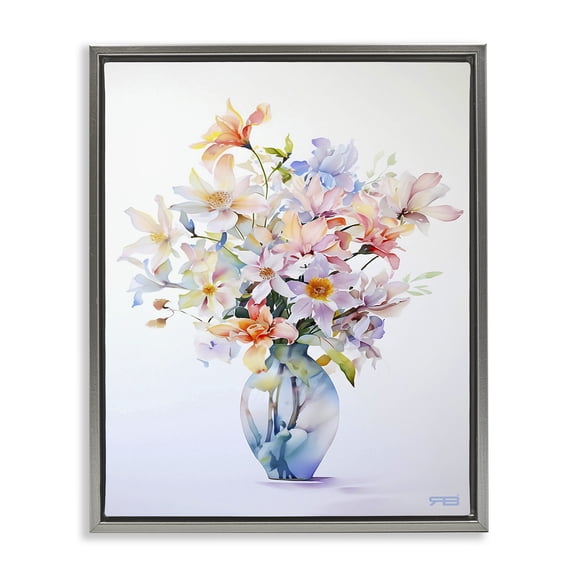 Stupell Industries Shabby Chic Minimal Mixed Bouquet Gray Floating Frame Canvas Art, 25 x 31, by RB