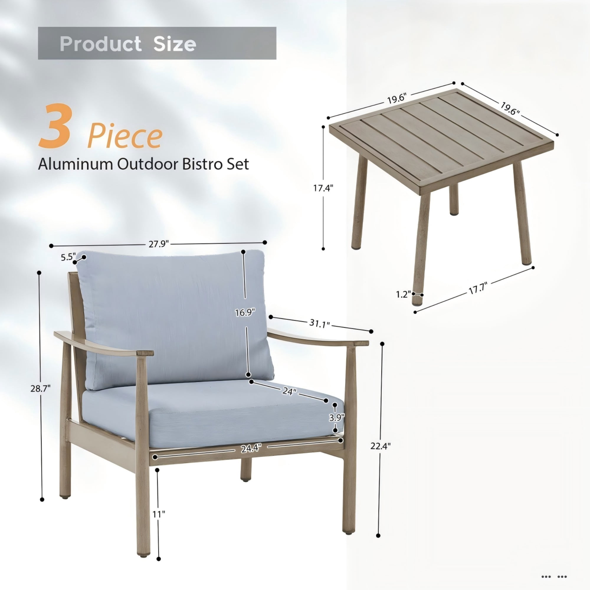 Patio Sofa Chairs Set of 2 Outdoor Aluminum Armchairs with Rope Backrest Thick Cushion Patio Seating for Porch Deck Garden Poolside, Blue