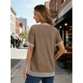 thumbnail image 3 of SHIBEVER Womens Tops T Shirts for Summer Clothes Short Sleeve Ladies Casual Crew Neck Blouses Tee Colorblock Brown Clothing Pullover 2XL, 3 of 7