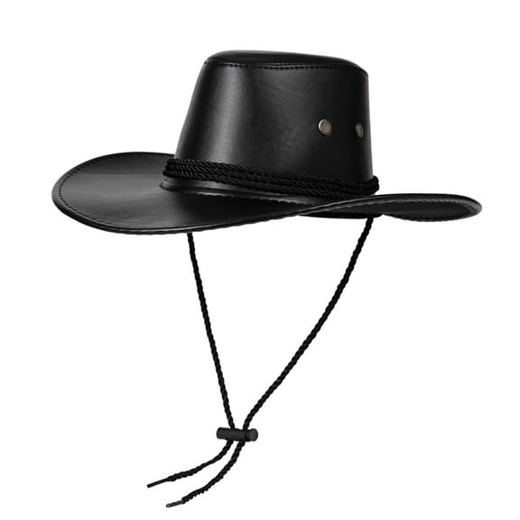 HomeGardon Cowboy Hats for Men Unisex Vintage Western-Style Sun Hat Sunscreen British Breathable Faux Leather Hat with Windproof Chin Strap Classic Outdoor Hat for Rodeo Hiking Camping & Cosplay