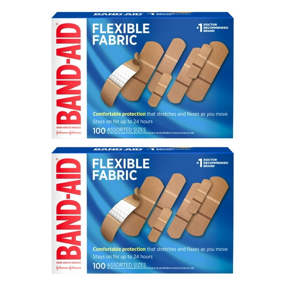 Band-Aid Brand Flexible Fabric Adhesive Bandages, Assorted, 2 x 100 ct