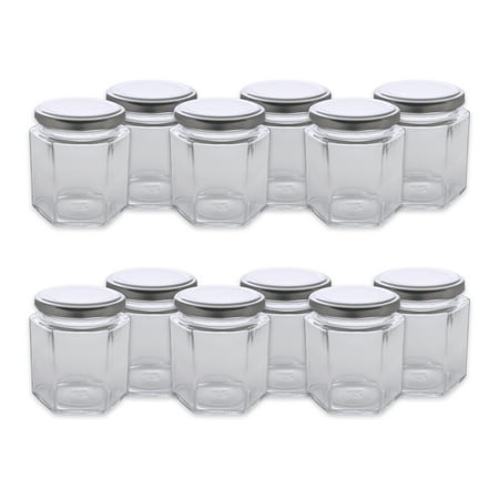 UPC 072724017077 product image for DII Hexagon Modern Glass Jars with Lids in Clear/Silver (Set of 12) | upcitemdb.com