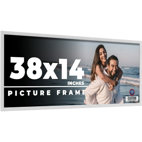 38x14 Frame White Solid Wood Picture Frame Includes UV Acrylic Shatter Guard Front, Acid Free Foam