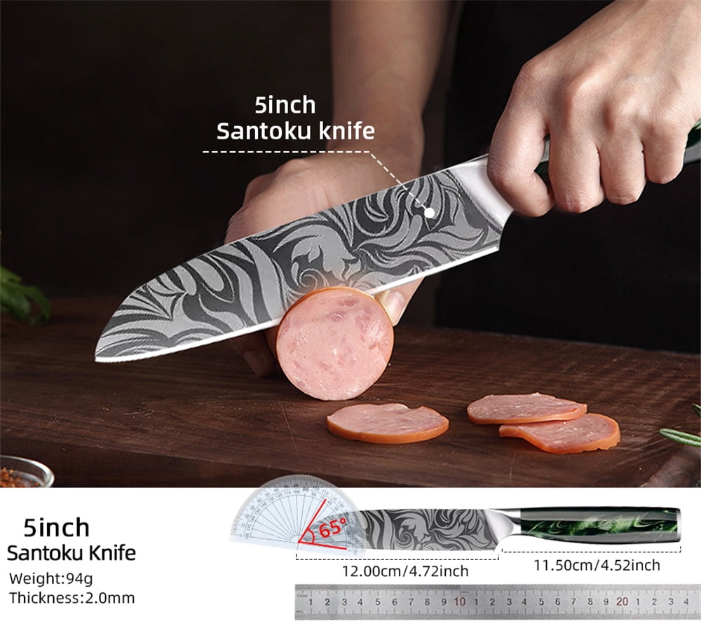 Akatsuki Kitchen Knife Set 3-7pcs Forged Damascus Steel Japanese Chef Knife for Meat Vegetable Slicing Cutter with Easy-Grip Resin Handle and Giftcase