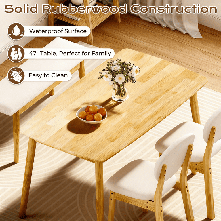 Ktaxon Solid Wood Dining Table Set for 4, Mid-Century Dining Room