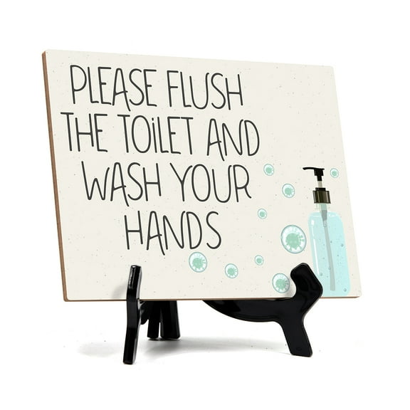 Signs ByLITA Please Flush The Toilet And Wash Your Hands, Hygiene Sign, 6" x 8" (White)