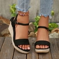 thumbnail image 2 of Rokment Womens Platform Wedges Dressy Shoes for Ladies with Glitter Rhinestones Charms Trendy Casual Suede Open Toe Chunky High Heels Summer Dress Pumps Black Size 9, 2 of 5