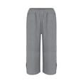 thumbnail image 4 of Womens Travel Pants Fashionable Casual Striped Cotton And Linen Shorts Loose Pants With Buttons And Pockets Soft Breathable For Leisure Vacation Beach 4Xl Pants For Women, 4 of 9