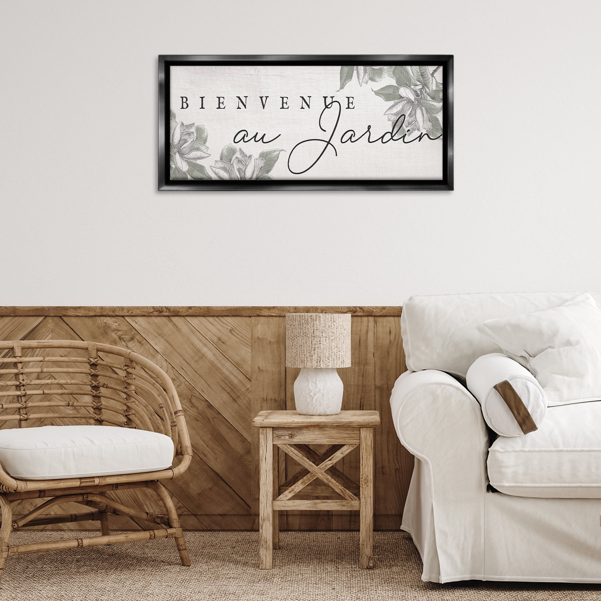 Stupell Industries Vintage Garden Welcome Plants & Flowers Painting Black Floater Framed Canvas Art Print Wall Art, 31 x 14