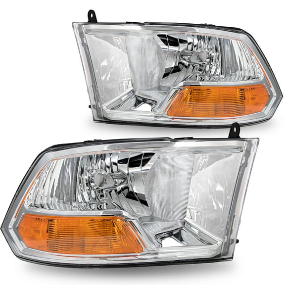 For 2009-2012 Dodge Ram 1500 2500 3500 Headlights Chrome Amber Headlamps 09-12