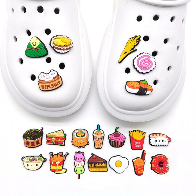 20 piezas de adornos de sandalias de zueco 3D (serie de alimentos), dijes de zapatos, lindos adornos de zapatos para zuecos, zapatos, sandalias, pulsera DIY