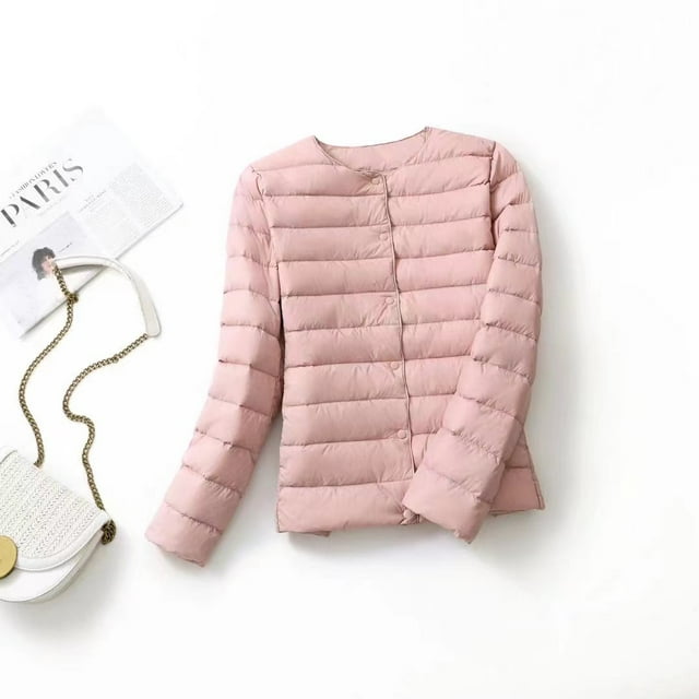 Pinghu down jacket round neck thin lightweight solid color simple white duck down women‘s liner lightweight down jacket
