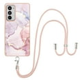 thumbnail image 2 of Allytech Moto Edge 20 Case, Luxury Marble Pattern Rubber TPU Shoulder Strap Lanyard Drop Protection Anti-scratch Shock-absorbing Back Cover Case for Motorola Moto Edge 20, Pink, 2 of 4