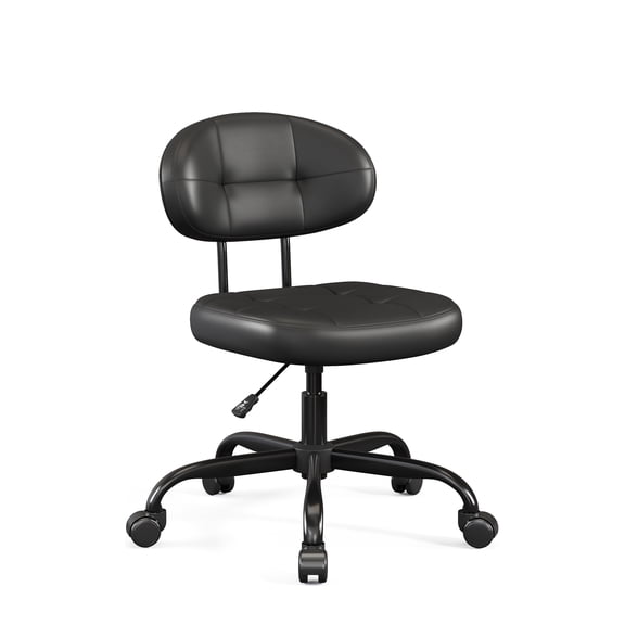 Misolant Vanity Chair with back, Small Armless Cute office Chair with wheels and Lumbar support, Comfy PU Leather Desk Computer Chairs with Adjustable Height, 360°Swivel for Home Bedroom Office