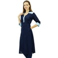 thumbnail image 5 of Bimba Women's Straight Kurta Slub Cotton Kurti Indian Long Tunic Blouse , Navy Blue, 4, 5 of 9