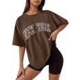 thumbnail image 1 of Camiseta holgada de manga corta y cuello redondo con estampado informal para mujer, 1 of 4