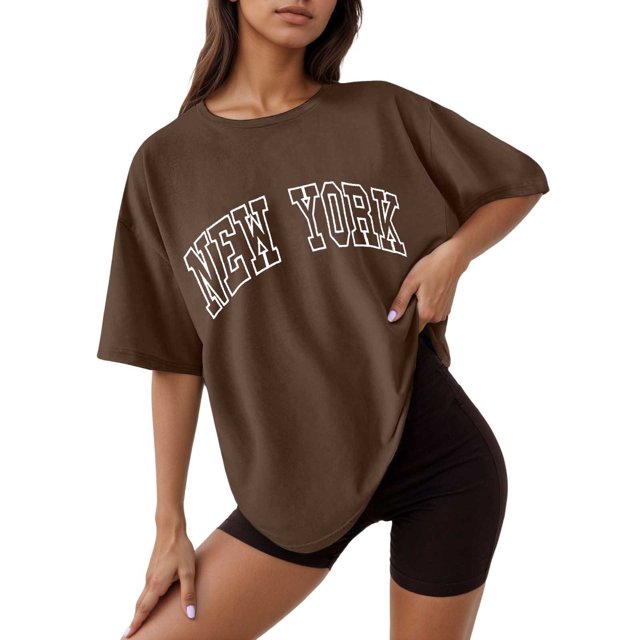 Camiseta holgada de manga corta y cuello redondo con estampado informal para mujer