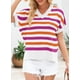 thumbnail image 3 of Blusa tipo túnica Dokotoo para mujer, cuello en V, manga corta, a rayas, rosa, 3 of 6