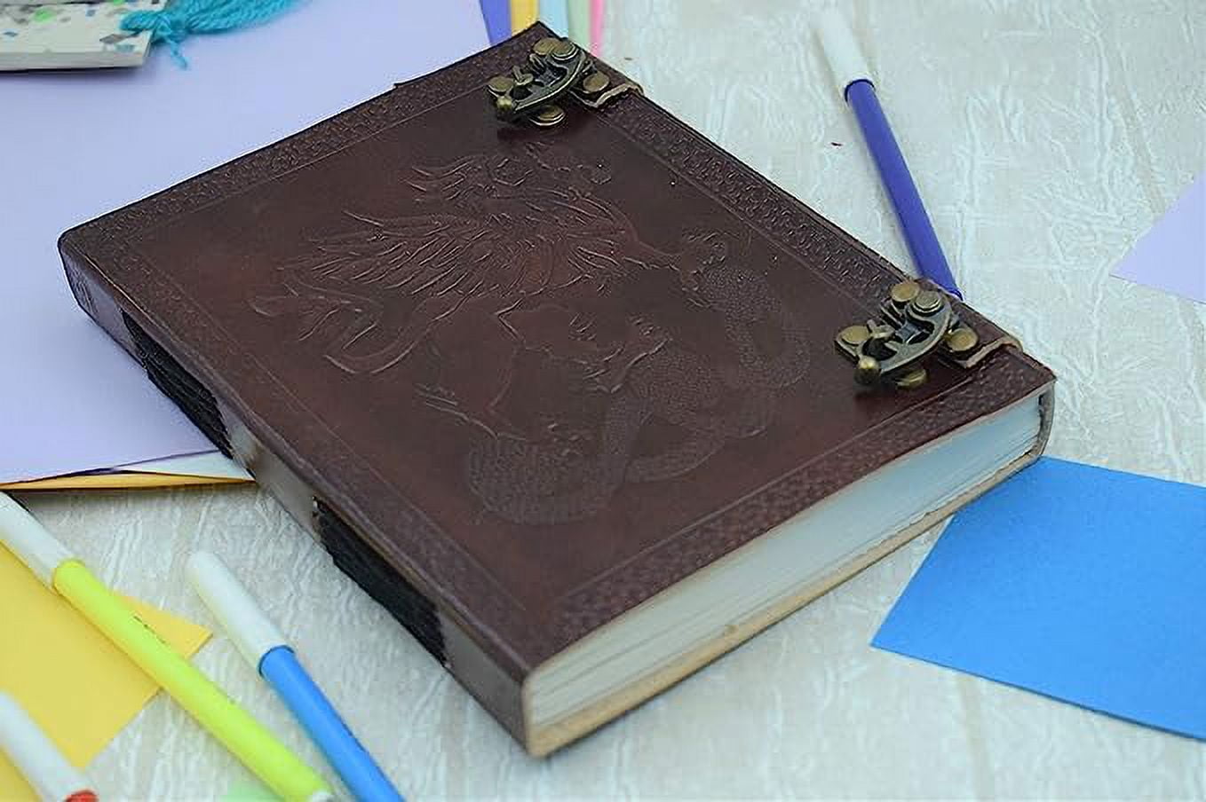 OVERDOSE Vintage Celtic Griffin Journal Dragon Diary with Dual C-Lock - Handmade Antique Journal | Bound leather Journal | Leather Sketchbook| Notebook Diary - 6 x 8 inches | 15 x 20 cm I A5