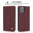 thumbnail image 4 of POLA Retro Classic Magnetic PU Leather Flip Wallet Card Holder Phone Case Cover for iPhone 11 Pro Max (Wine Red), 4 of 9