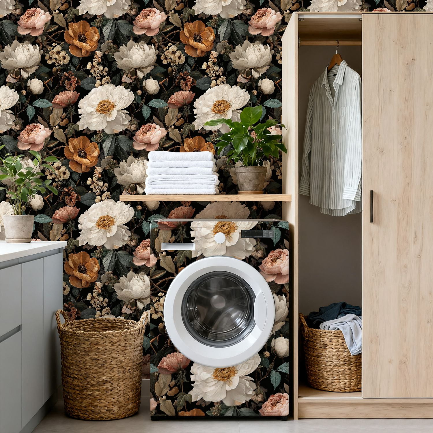 Peel and Stick Wallpaper Vintage Floral Peonies Blossoms Elegant Botanical Wall Mural 17.7in x 9.8ft Self Adhesive Removable Wall Paper Renter Friendly Wallpaper for Girls Women Bedroom Livingroom