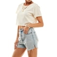 thumbnail image 3 of Women's Boxy Crop Top Round Neck Short Sleeve Casual 100% Cotton Cropped Tee T-Shirt, Ivory, 2XL, 3 of 11