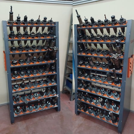 Heavy-Duty CNC Tool Holder Rack for CAT40 Machines - Anti-Vibration Storage with Reinforced Steel Frame for Workshop Tool Organization