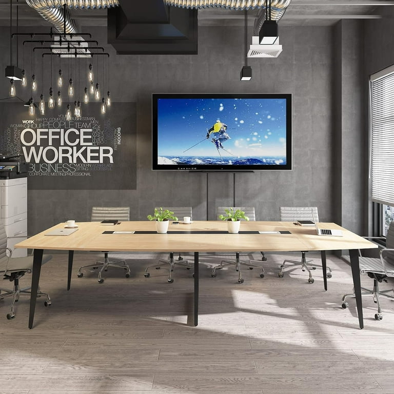 Tribesigns 8FT Conference Table – For 10 People, 2 Cable Grommets, Walnut Finish