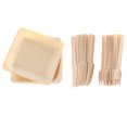 thumbnail image 1 of 150PCS Eco-friendly Wooden Disposable Tableware Food Fruit Serving Flatware for Wedding Birthday Party (Knife, Fork, Plate, Each 50PCS), 1 of 8