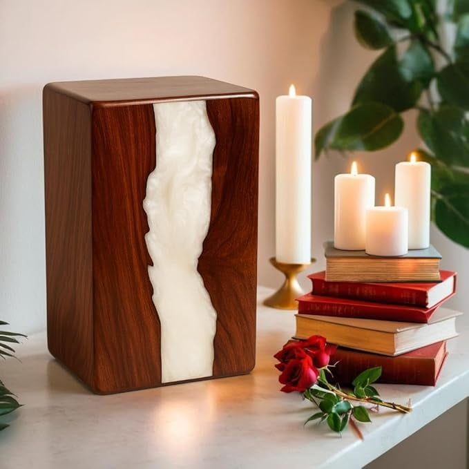 Wooden Urn for Human Ashes Adult Male Handcrafted Wooden Cremation Urns for Human Ashes & Pet Remains Rosewood & Resin Decorative Funeral Urns