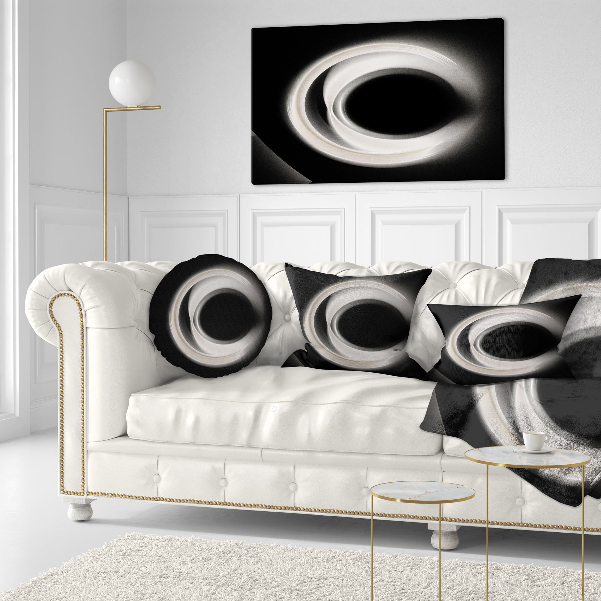 Designart Fractal White on Black Background - Abstract Throw Pillow - 12x20