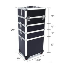 UBesGoo 4 in 1 Aluminum Lockable Rolling Makeup Case 4 Wheels Artist Trolley Cosmetic Train Box Organizer Black