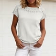 thumbnail image 5 of ClodeEU Women's Crewneck Short Sleeve Top with Cutout ,Casual Solid Color Summer Blouse White,Women's Plus XXL, 5 of 7