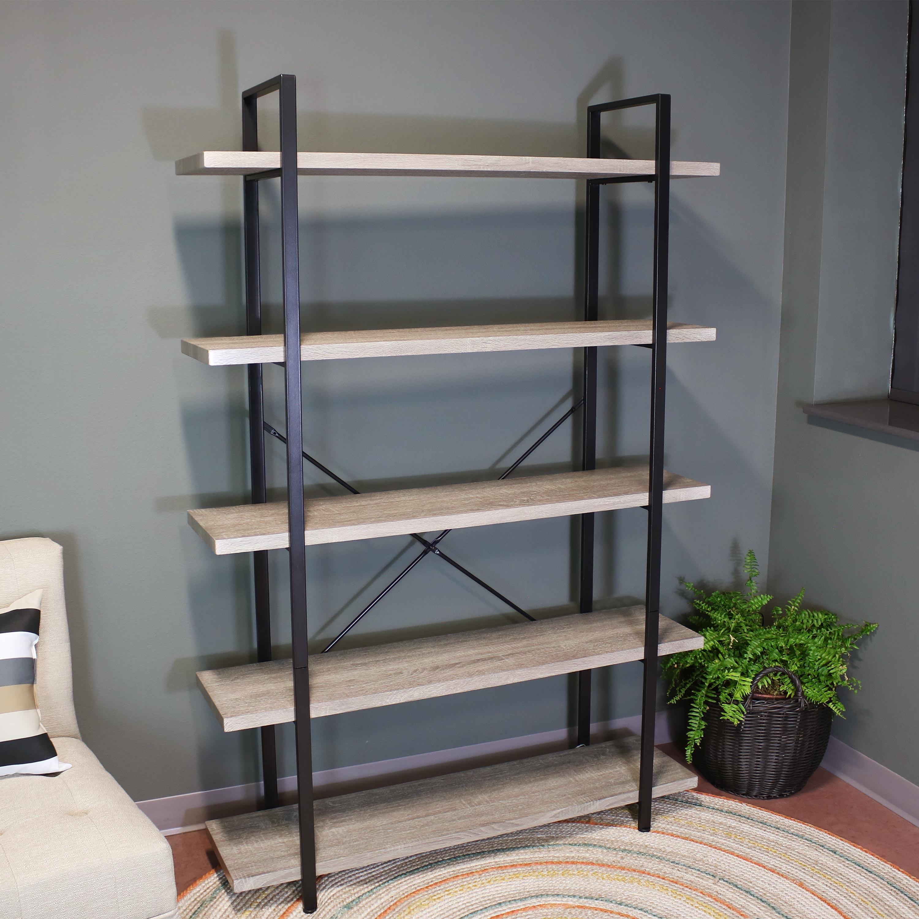 Sunnydaze 5 Shelf Industrial Style Freestanding Etagere Bookshelf with