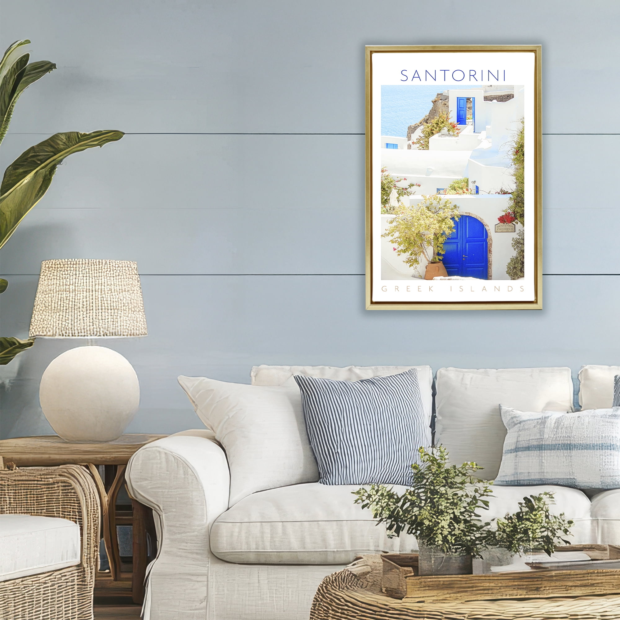 Stupell Industries Santorini Greek Islands Gold Framed Floater Canvas Wall Art, design by Erin Marie