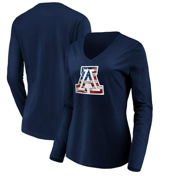Women's Navy Arizona Wildcats Banner Wave Long Sleeve V-Neck T-Shirt