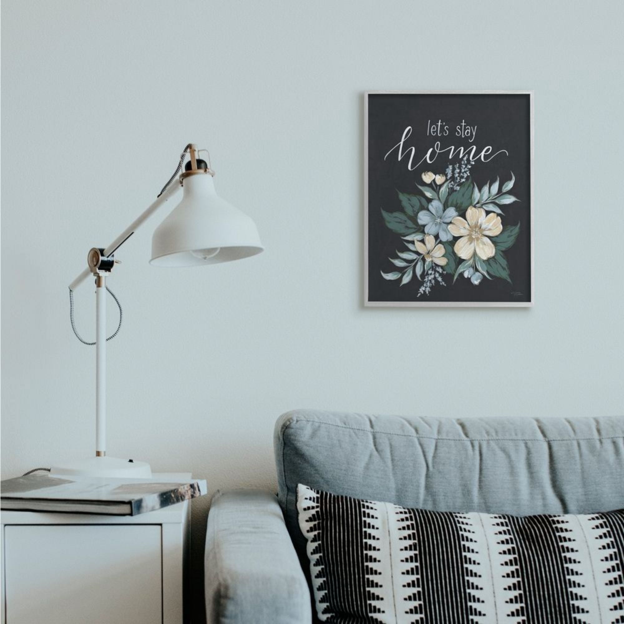 Stupell Industries Let's Stay Home Quote Chalk Style Florals Design by Michele Norman