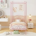 thumbnail image 3 of Yoneston Metal Canopy Platform Bed Frame Kids Poster Bed with Detachable Canopy Design, Twin, Pink, 3 of 11
