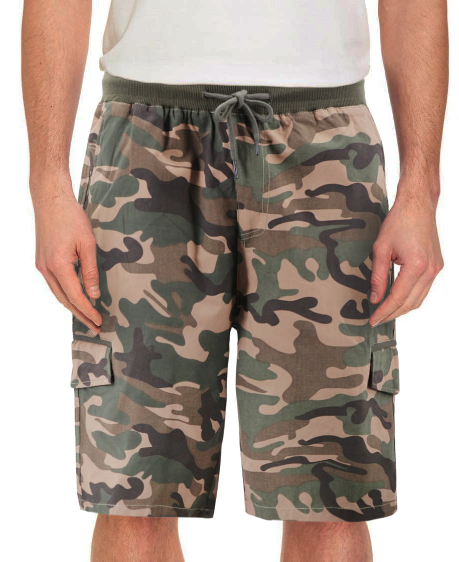 mens elasticated camouflage shorts camo cargo 5 pockets casual fleece cotton 