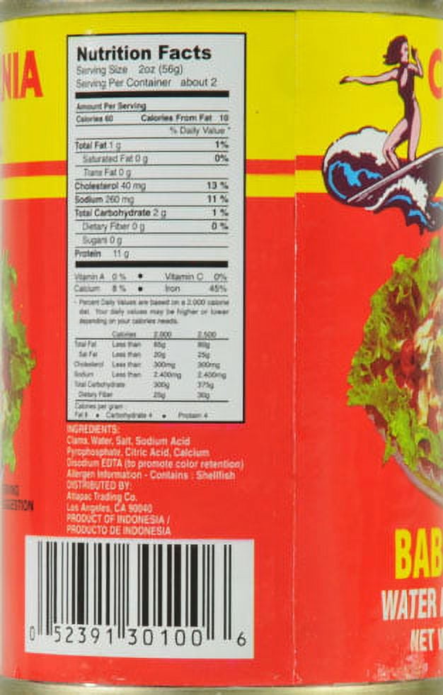 (3 pack) California Girl Salted Whole Baby Clams in Water, 10 oz